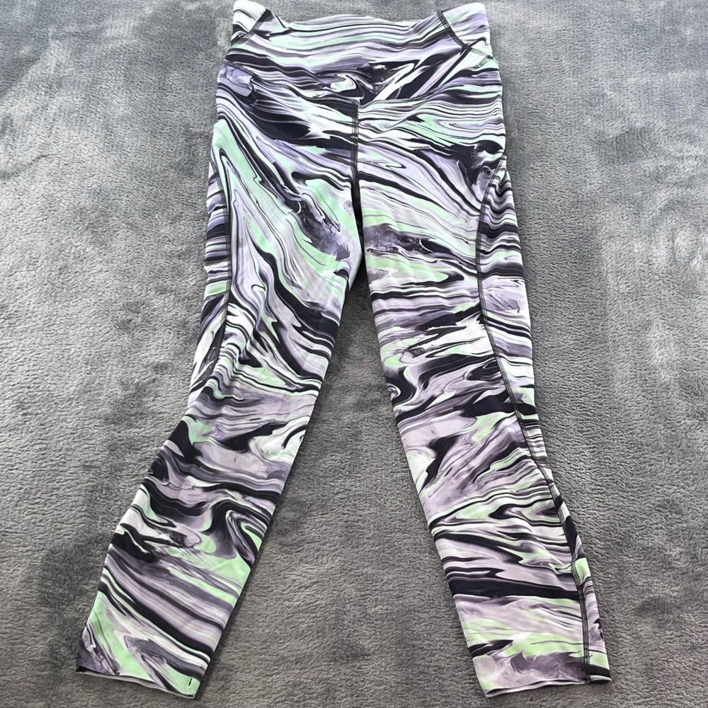 Lululemon Wunder Under High Rise Crop Leggings Size 4 Green Purple Marble Swirl